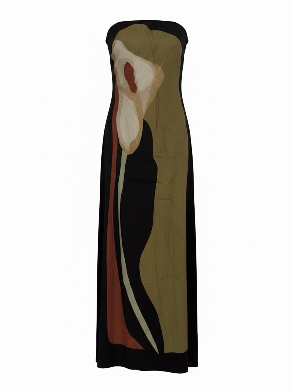Commense Strapless Maxi Dress in Olive, Black & Cream Floral: Small - Picture 2 of 7